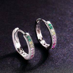 925 Silver Women Wedding Jewelry Luxury Round Cut Cubic Zirconia Hoop Earrings