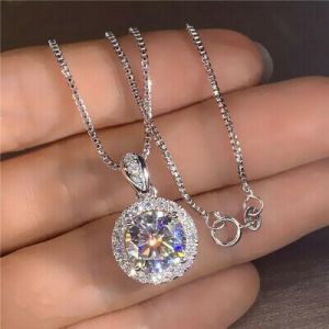 Women Elegant Jewelry Cubic Zirconia 925 Silver Necklace Pendants Gifts