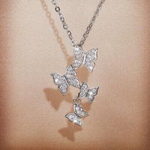 Women 925 Silver Butterfly Necklaces Pendants Adorable Cubic Zirconia Jewelry