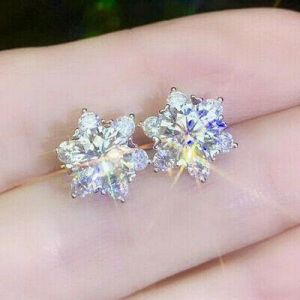 Round Cut Cubic Zirconia Stud Earrings Pretty Jewelry Women 925 Silver Earrings
