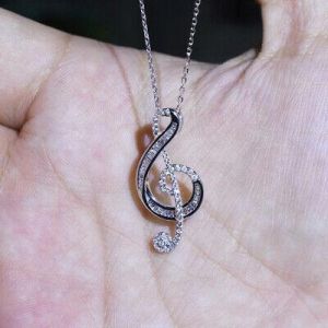 Creative Note Shaped Women Jewelry 925 Silver Cubic Zirconia Necklaces Pendants