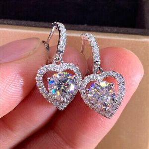 My Favoe Shop  jewelry /תכשיטים  Elegant 925 Silver Drop Earrings Heart Cubic Zirconia Women Wedding Jewelry