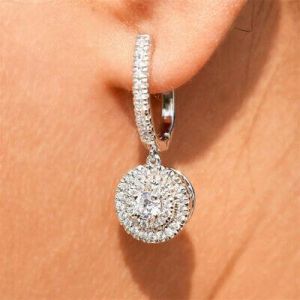 Women Fashion Cubic Zirconia Anniversary Jewelry 925 Silver Drop Earrings Gifts