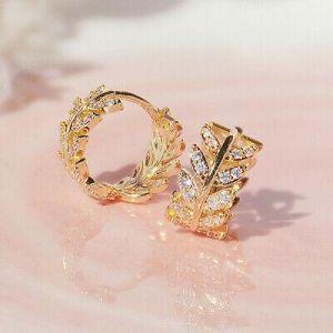 My Favoe Shop  jewelry /תכשיטים  Women 925 Silver,Gold Leaves Shaped Jewelry Fashion Cubic Zirconia Hoop Earrings