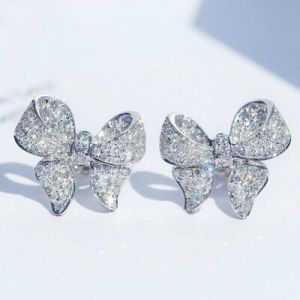 Silver Butterfly Bow Zircon Earrings Ear Stud Women Jewelry Xmas Gifts New