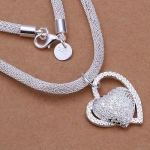 solid 925 Fashion Silver Charm Heart Pendant Beautiful women Necklace JEWELRY