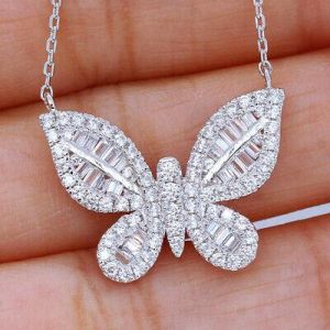 Butterfly 925 Silver Necklaces Pendants Pretty Cubic Zirconia Jewelry for Women