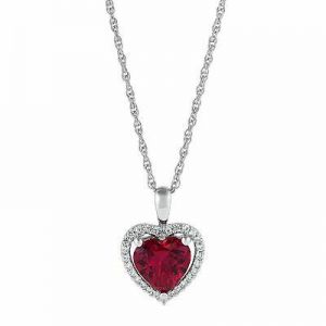 Finecraft &#039;Heart Necklace with Ruby and White Sapphire&#039; in Sterling Silver, 18"
