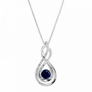 Finecraft Blue & White Sapphire Twist Pendant Necklace in Sterling Silver, 18"