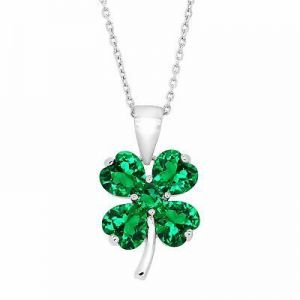 Finecraft Shamrock Pendant Necklace with Cubic Zirconia in Sterling Silver, 18"
