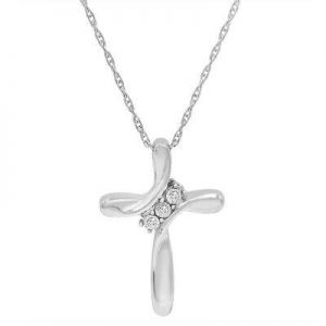 Three Diamond Cross Pendant Necklace for Women in 925 Sterling Silver 18in chain