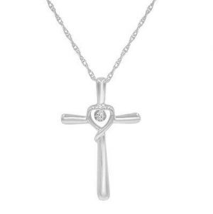 Diamond Heart in Cross Pendant-Necklace for Women in 925 Sterling Silver