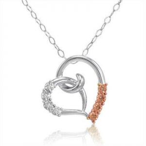 My Favoe Shop  jewelry /תכשיטים  Champagne and White Diamond Heart Pendant in .925 Sterling Silver